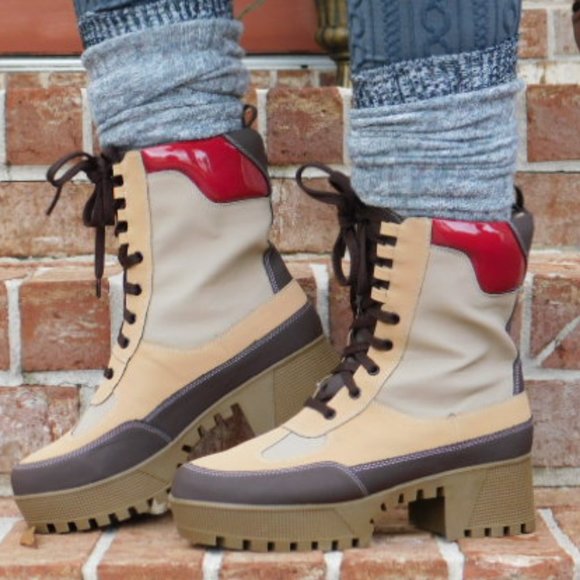 Pazzle Commander Platform Chunky Block Heel Combat Boots for Women (Natural) - Picture 2 of 4